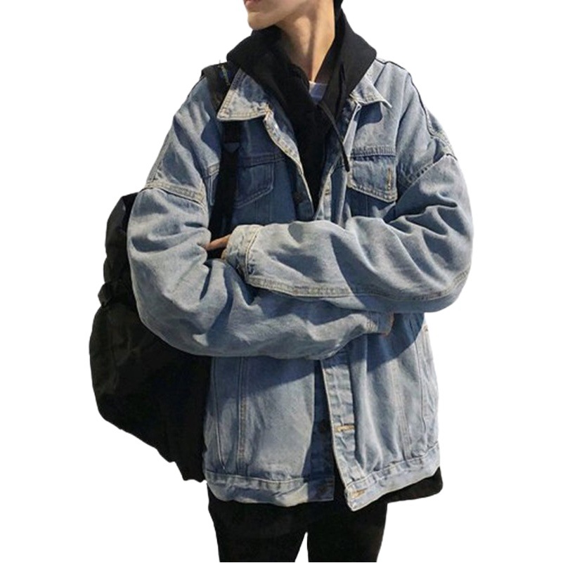 Otoño hong kong estilo retro abrigo de mezclilla de los hombres de moda suelta todo partido chaqueta de los muchachos lavado de moda ins guapo top