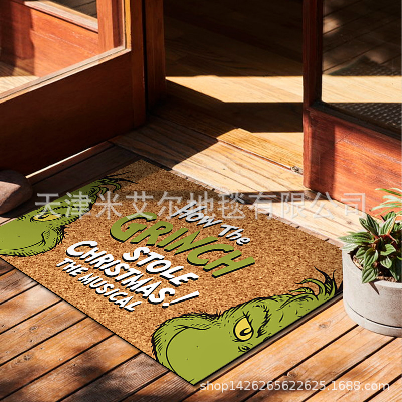 Alfombra de piso de payaso verde transfronteriza Grinch Navidad alfombra de puerta decorativa alfombra de piso al aire libre alfombra de vacaciones de Navidad
