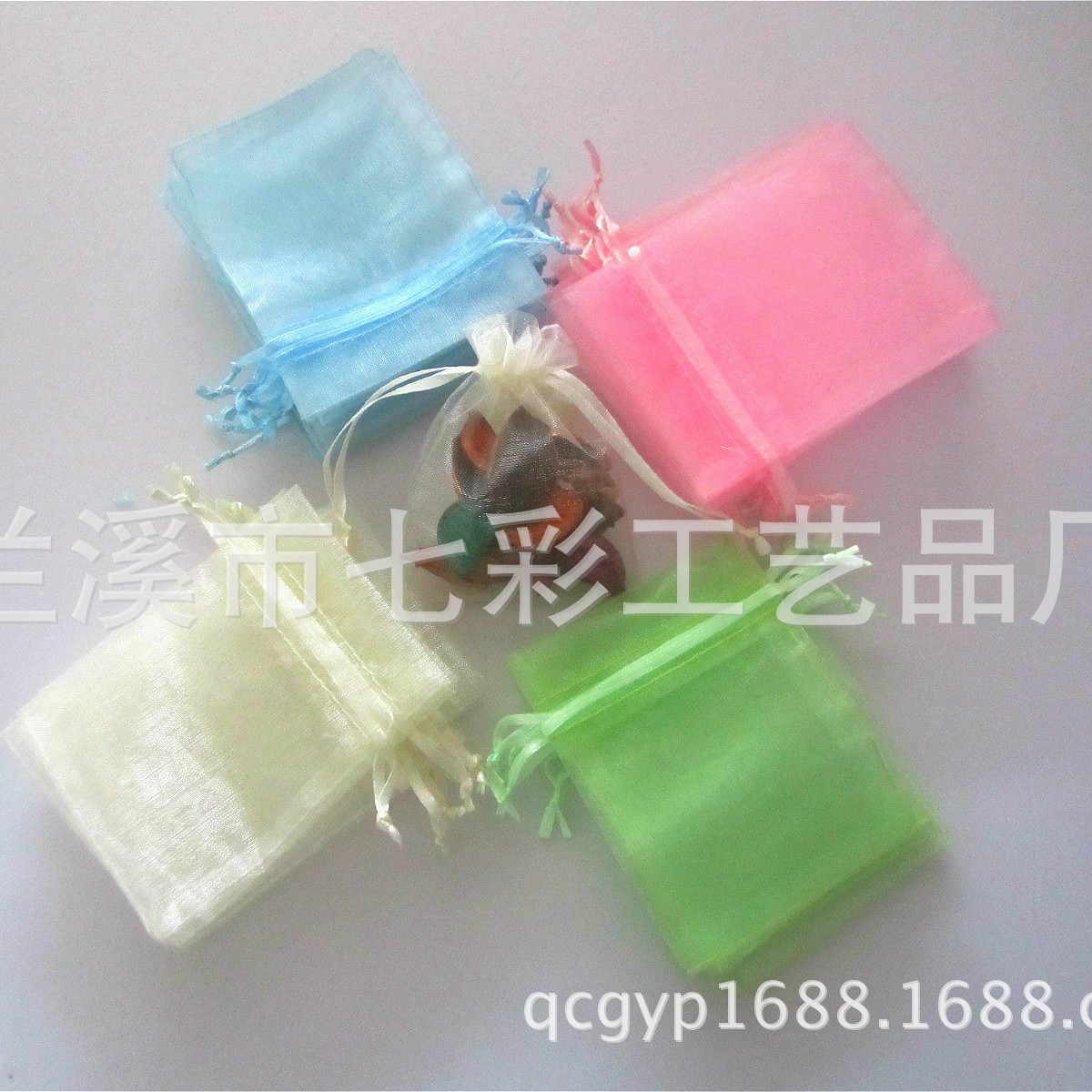 现货批发7*9cm纯色小礼品束口欧根纱袋 抽绳纱布袋 礼品珍珠纱袋