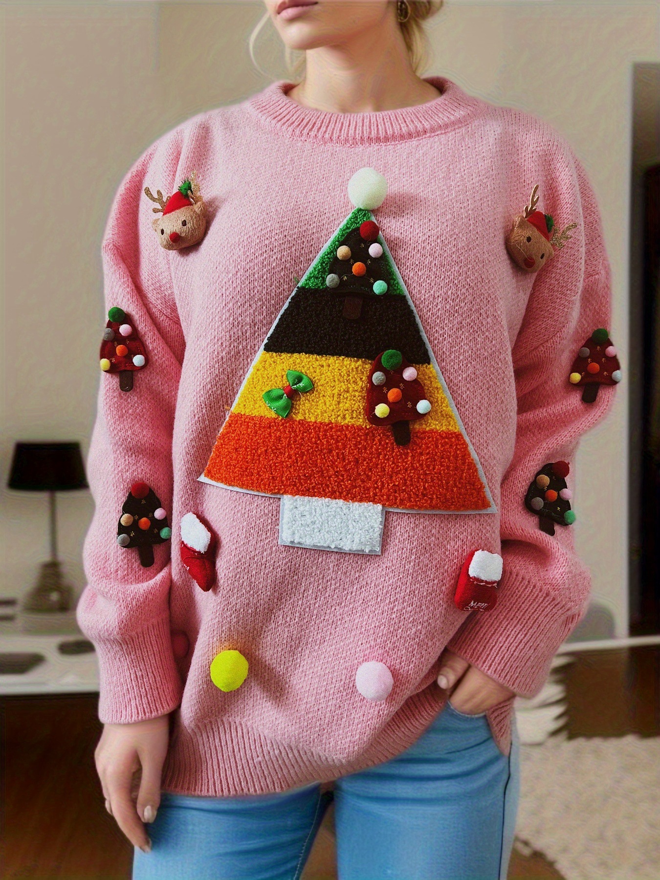 Christmas Sweater For Women Decorative Tree Knit Pullover_voghion.com