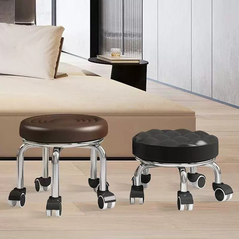 Маленький низкий табурет на поворотных роликах для домашнего использования, круглый табурет для педикюра, детский табурет для малышей, небольшая скамейка для ванны для ног с бесшумными колесами.