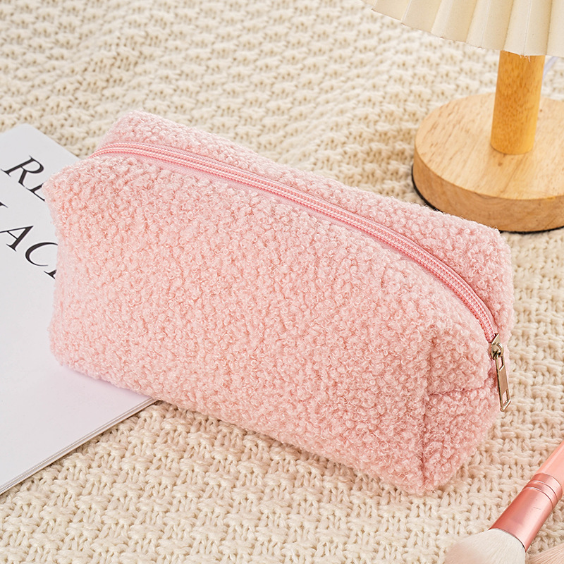 かわいいテディベルベットロールベルベット化粧品バッグポータブル大容量鉛筆バッグ文具箱ソフトワックス収納トイレタリーバッグ枕|undefined