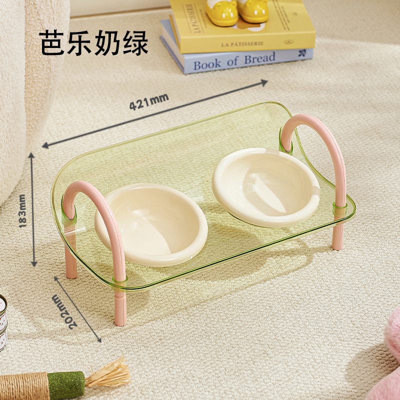 宠物双碗架猫咪碗防打翻狗盆喂食饮水碗高脚护颈宠物用品塑料猫碗|undefined