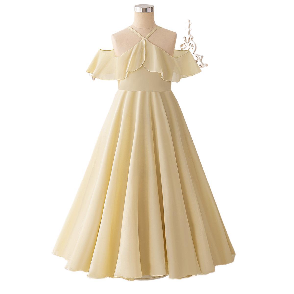 2025 nuevo vestido de cuello halter para niños grandes, falda larga de gasa de color sólido de verano, falda grande sin tirantes, falda, traje de baile