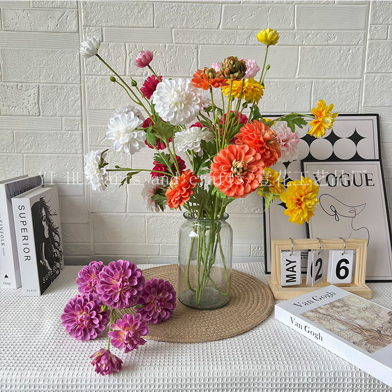 Long branch 6-head chrysanthemum wedding supplies road guide flower arrangement wedding auditorium decoration fake flower shopping mall decoration chrysanthemum simulation flower