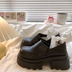 黑色两穿乐福小皮鞋女2025春秋新款英伦风复古厚底增高包头半拖鞋