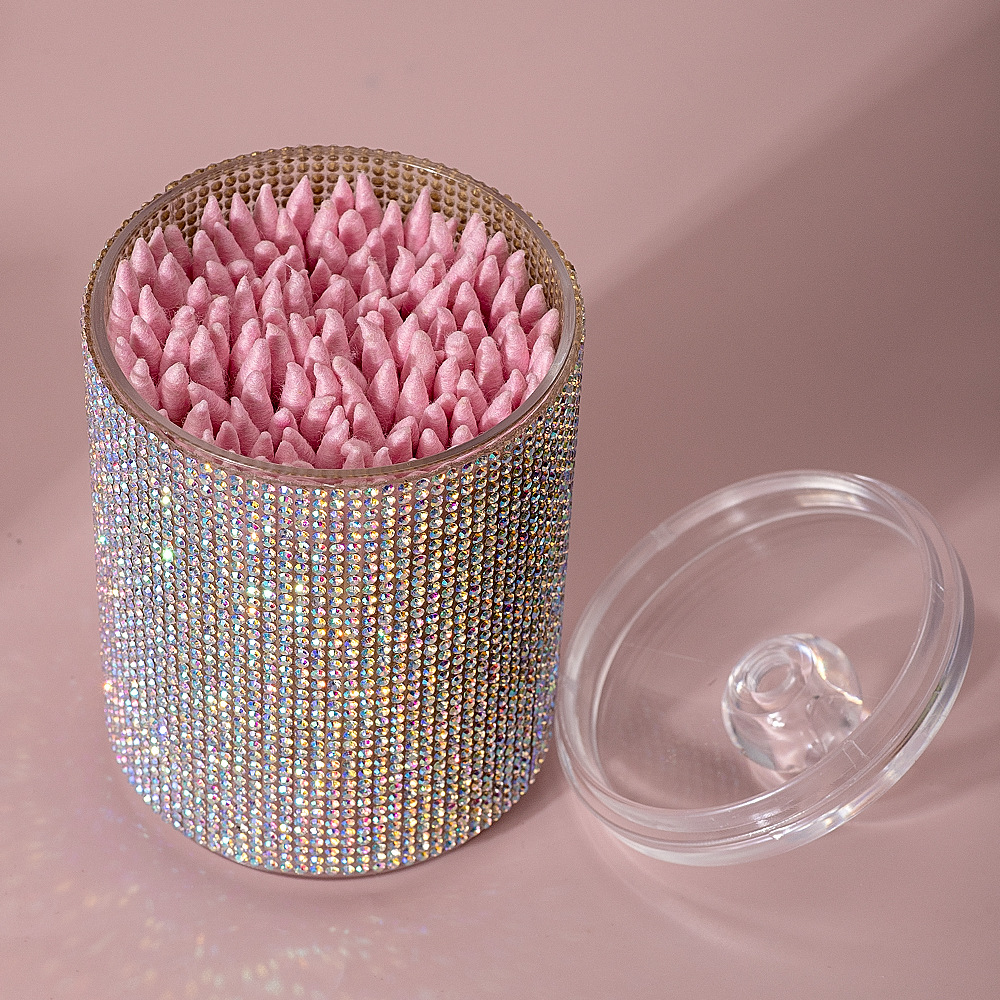 High-Looking New Diamond-Encrusted Cotton Swab Jar Storage Box Home Creative Kitchen Refrigerator with Lid and Diamond Storage Box