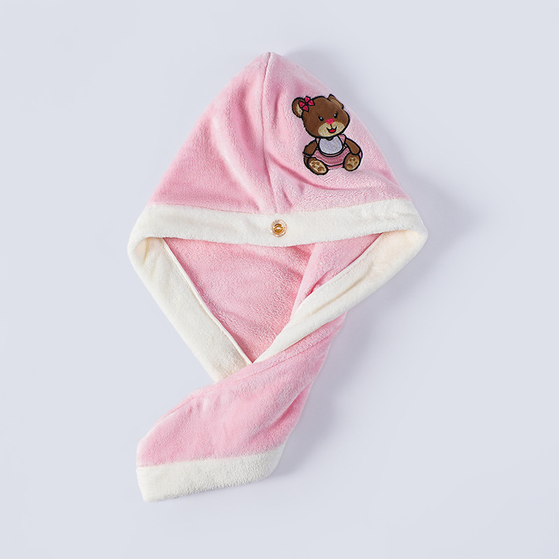 Fuchsia hair towel, with little bears