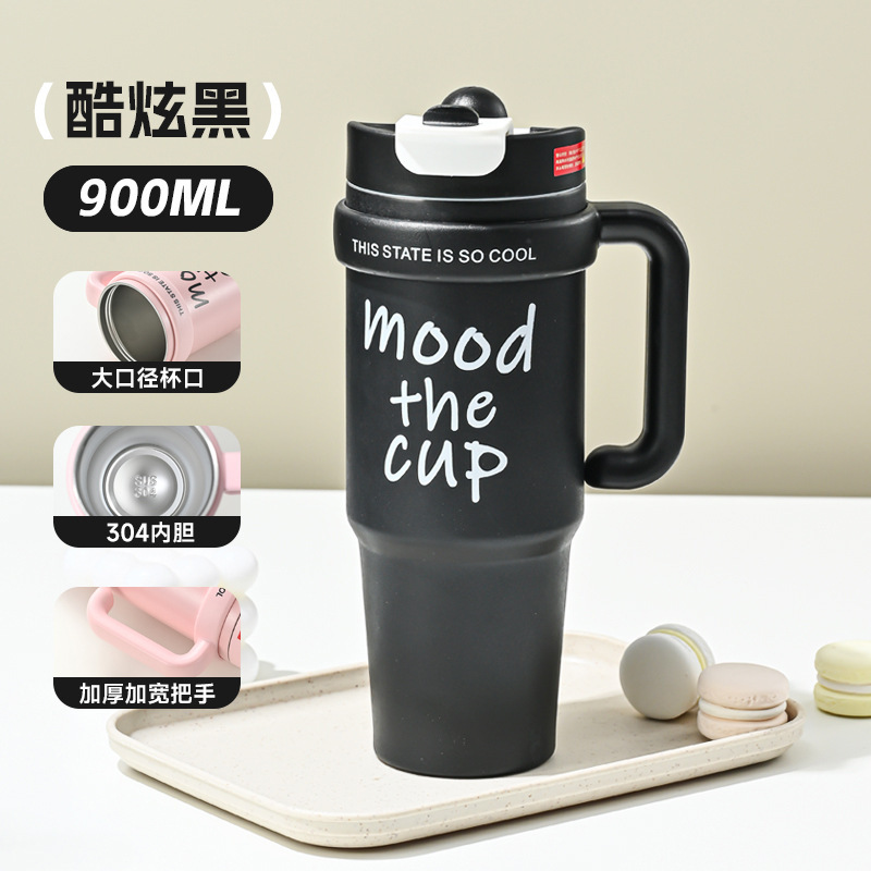 Taza de aislamiento térmico de acero inoxidable 316 de gran capacidad con mango, taza de paja de doble bebida conveniente, taza de agua de automóvil image 25