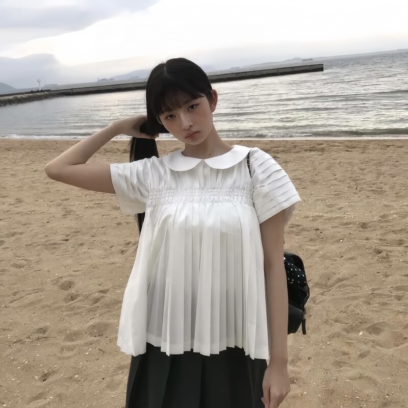 CDG KZYU 25春夏新款日系直井怜同款娃娃领褶皱衬衫宽松短袖上衣|undefined