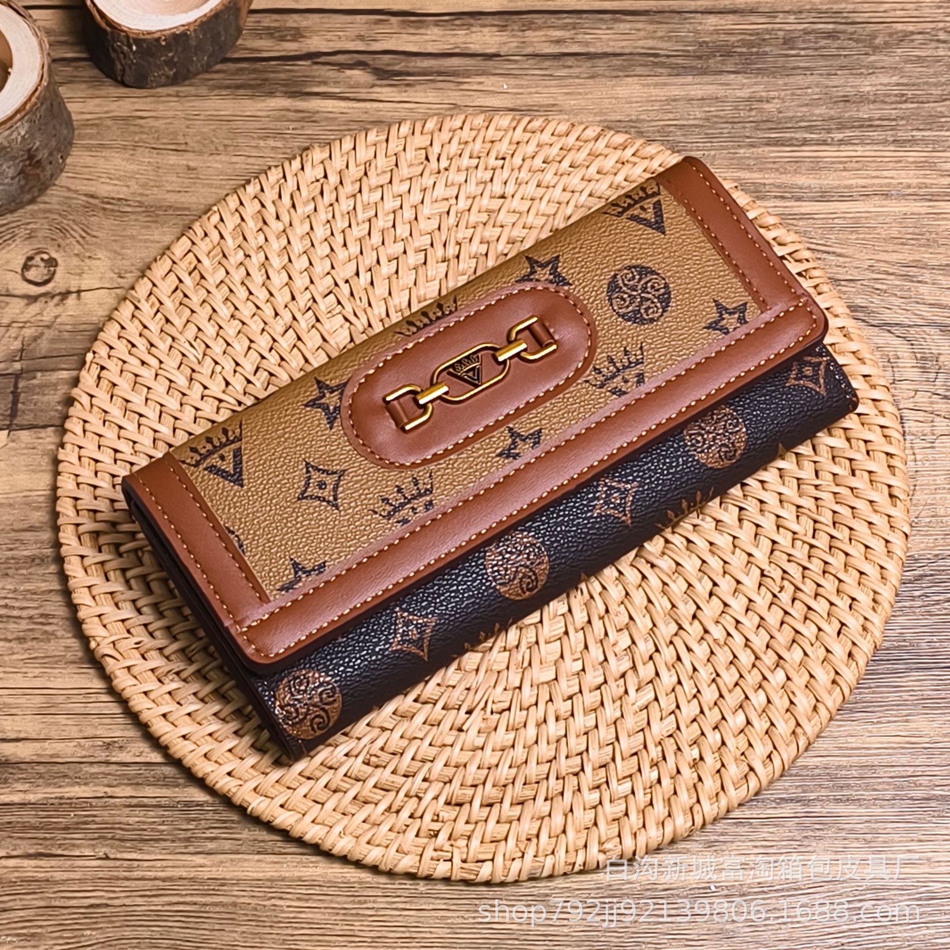 Cartera larga de dama en stock, botón exquisito, cartera de cambio de tarjeta múltiple, billete grande