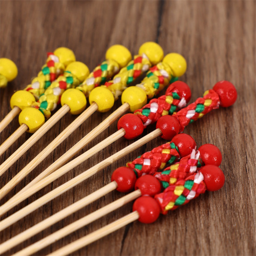 Double bead string red bead string fruit pick sandwich pick cocktail pick fruit pick fruit fork bamboo stick flower pick sushi fork