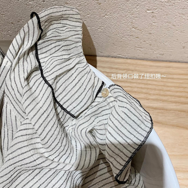 WGWE7158条纹荷叶领喇叭袖衬衫法式复古显瘦气质长袖上衣|undefined