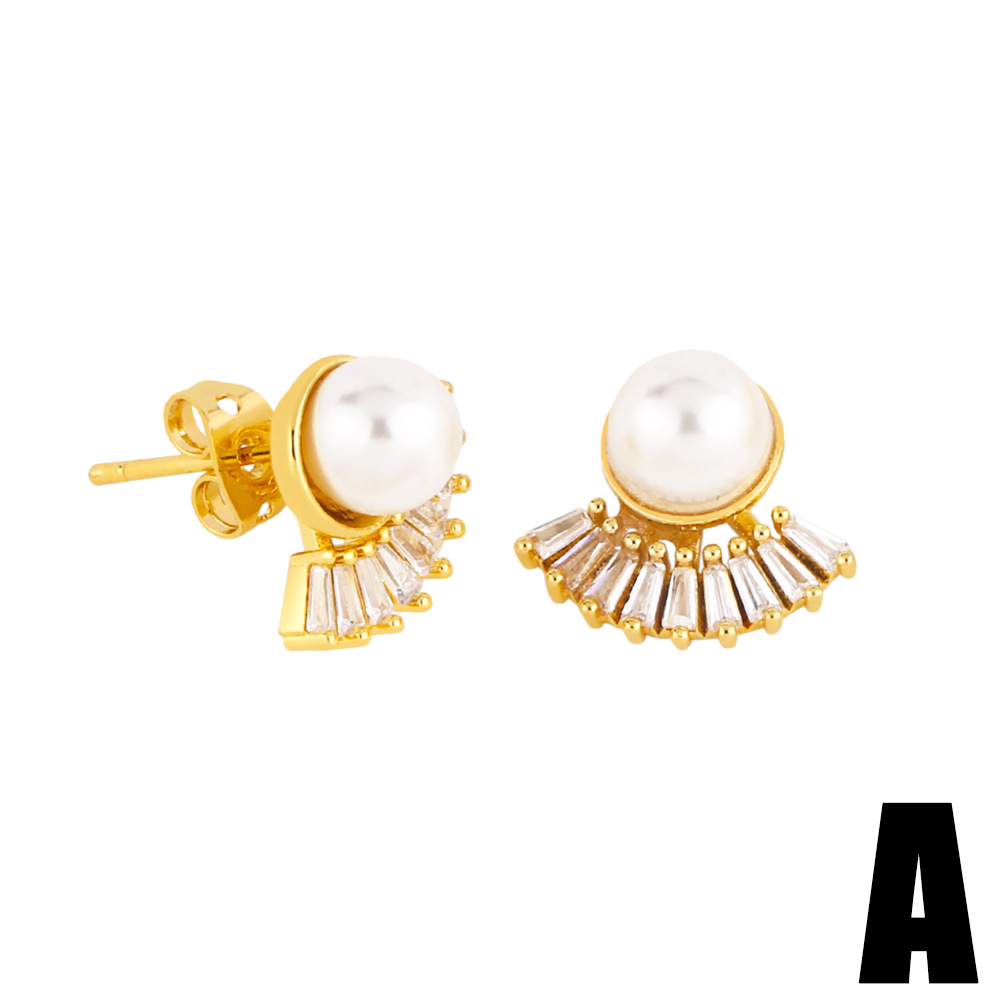Fashion Square Copper Drop Earrings Inlay Pearl Zircon Copper Earrings
