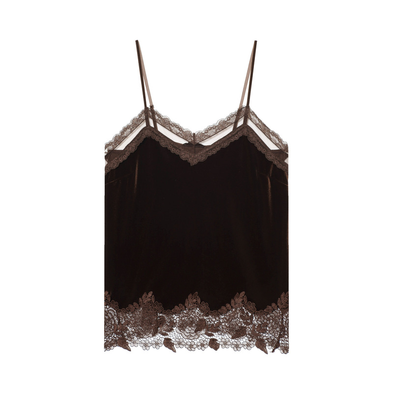 Cross-Border Export Wholesale 2025 Summer New European and American Clothing Sexy Fashion Lace Velvet Intimates Tops