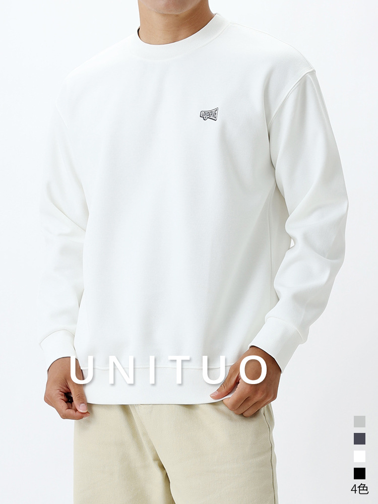 Hombres pesados cuello redondo camisa de manga larga hombre otoño invierno marca de moda alta sensación de impresión bordada camisa de base superior hombre