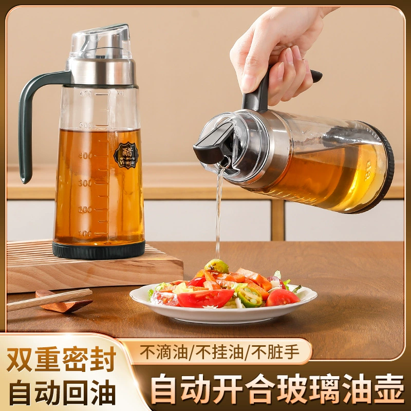 Автоматический стеклянный дозатор для масла с откидной крышкой, бутылка для масла и уксуса, коммерческая бутылка для масла, емкость для приправ из нержавеющей стали, для хранения пищевого масла.