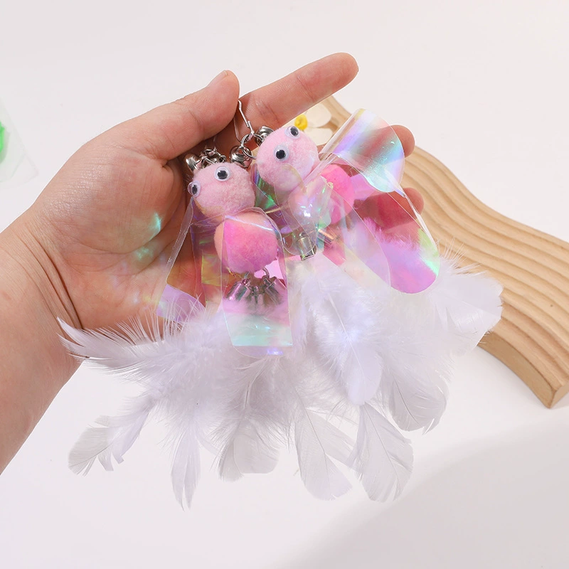 Cross-border colorful sequin bee teasing cat stick replacement head cute little bee feather tail teasing cat artifact factory wholesale
