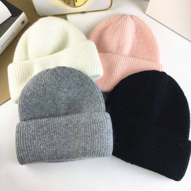 Unisex Winter Kaninchenhaar Strickmütze Damen Herbst und Winter warme dicke Ohrenschützer Mütze Mode Wollmütze Flut_voghion.com