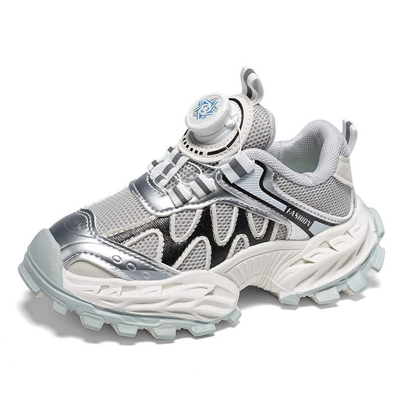 Zapatos deportivos para niños, zapatos casuales de botón giratorio de malla para niñas, otoño 2025 nuevos zapatos de corrida para niños