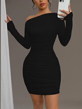 C 18642 Sexy Bodycon Slit Shoulder Dress ����б������ȹ