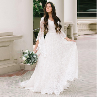 AliExpress Europe and America Deep V-Neck Fluttering Long Sleeve Lace Loose Elegant Clothes Pregnant Women Photograph Lace Skirt 1168