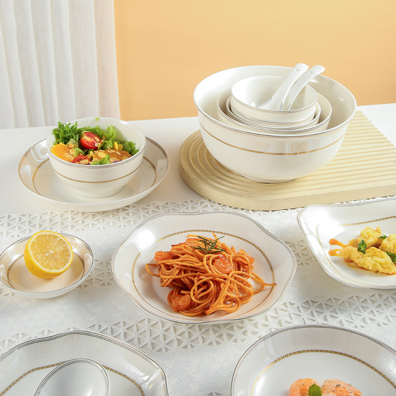 Snow White Ceramic European Style Modern Simple New Bone China Dishes suit Plate Bowl Tableware Household Housewarming Wholesale