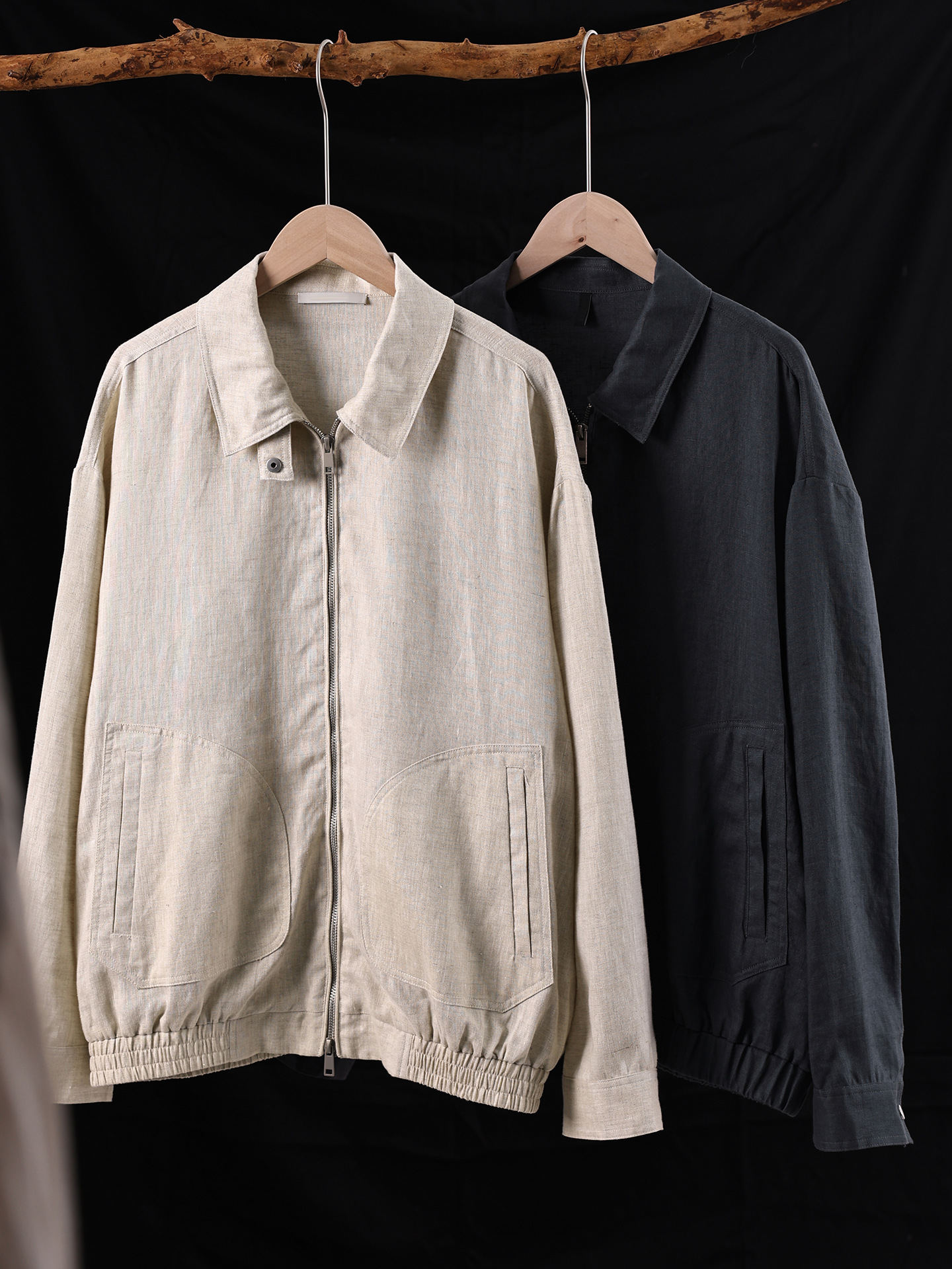 100% Linen Jacket, American Style, Spring, Loose Fit, Stand Collar, Zip-Up, Unisex, Casual, Old Money Style Jacket