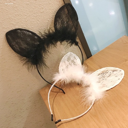 Japanese and Korean fox ear headwear neck bell collar cat ears sexy bunny girl lace rabbit ears headband
