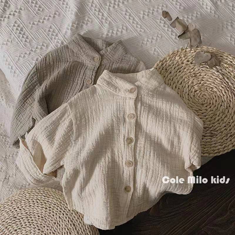 Mori retro ~ Camisa de algodón para niños estilo occidental collar de pie bebé Camisa de algodón estilo coreano camisa de moda para niños moda
