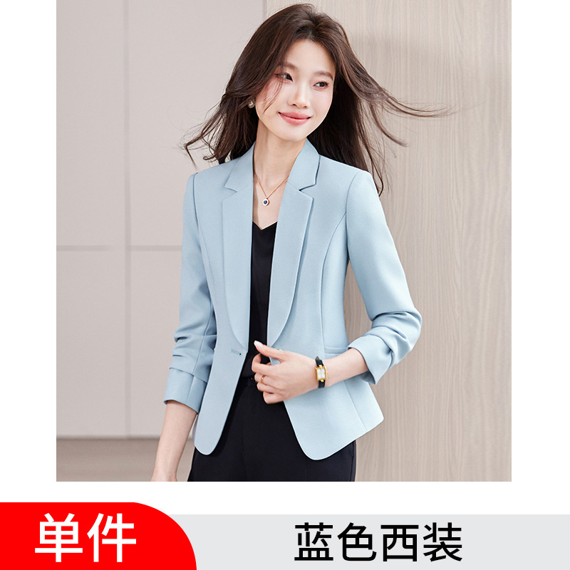 single blue long-sleeved suit