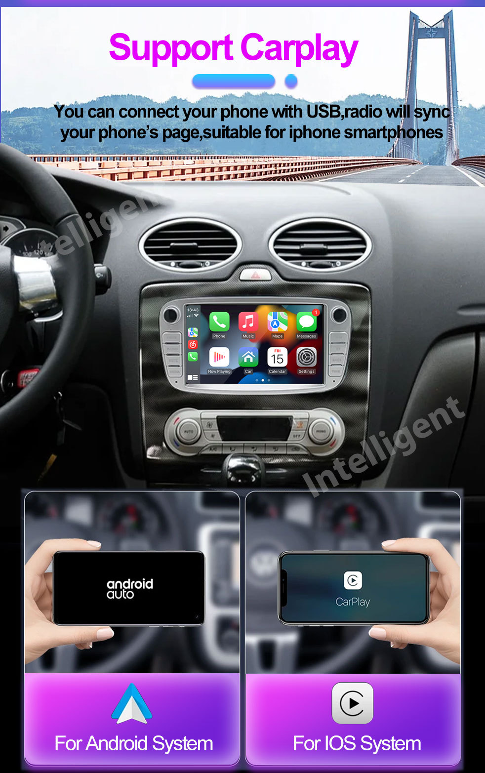 Suitable for Ford Focus 7-inch Android Smart GPS Car Navigation Bluetooth MP5 Player Carplay