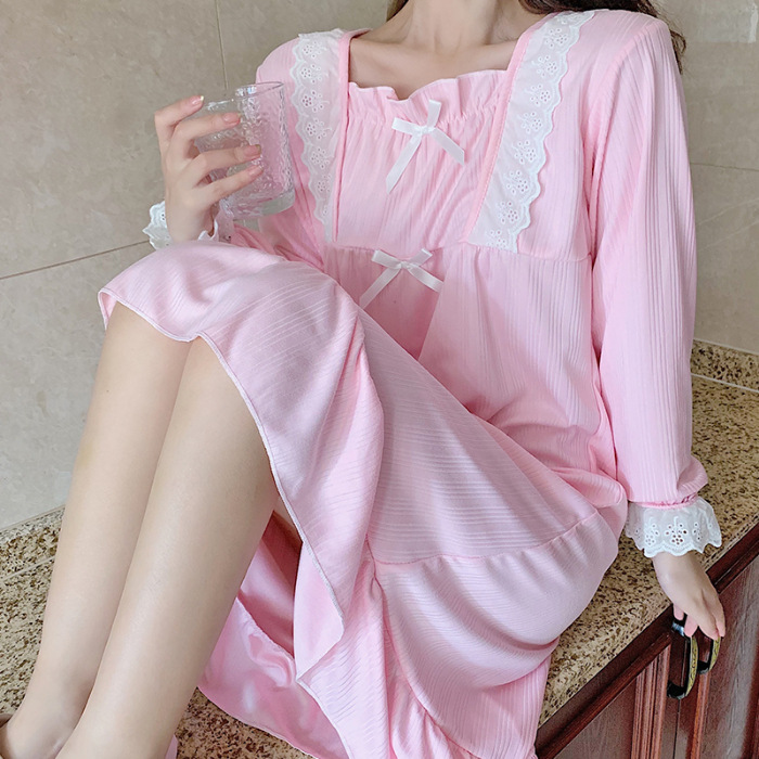 2023 otoño y primavera vestido de encaje pijamas camisón femenino lindo estudiante dulce princesa estilo desgaste del hogar