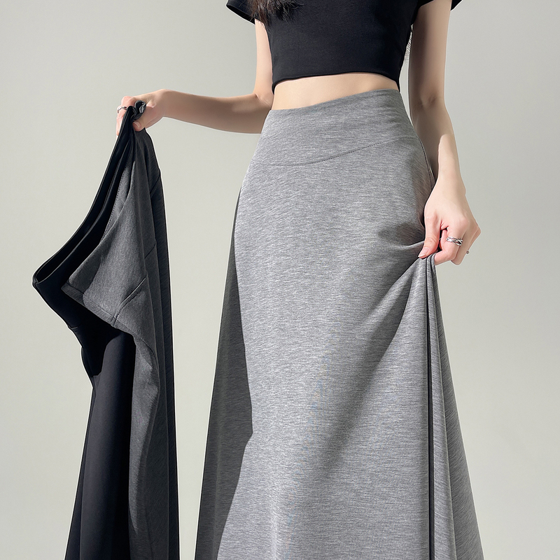 Gray A-Line Skirt for Women, New Summer Style, Korean Style, Lazy and Relaxed, High-End Feel, Mid-Length Slit Skirt Gray A-Line Skirt for Women, New Summer Style, Korean Style, Lazy and Relaxed, High-End Feel, Mid-Length Slit Skirt
