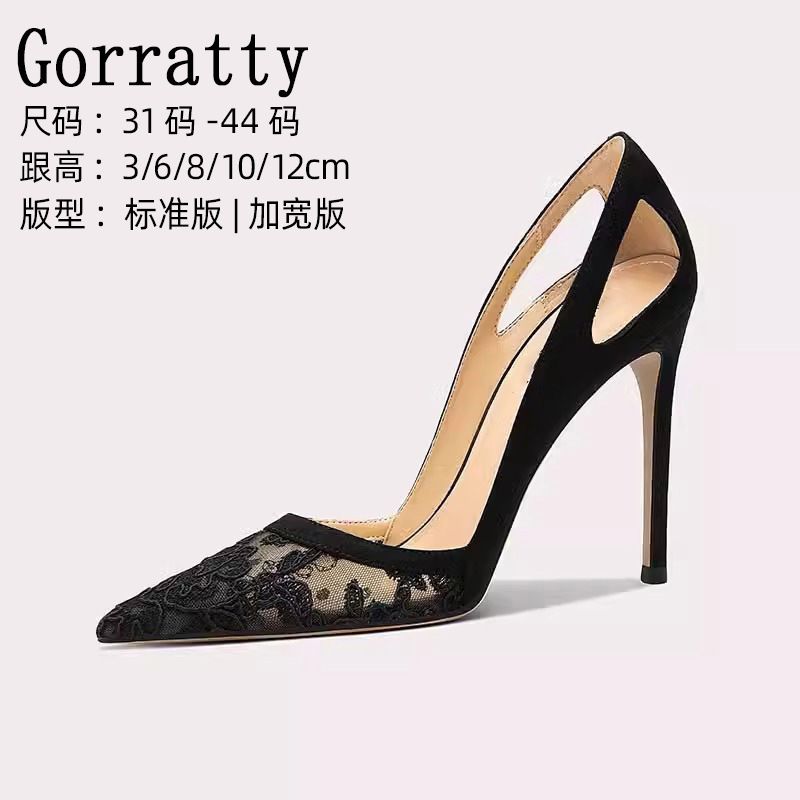 Fat Widened 2025 New French Shoes Lace Mesh Sexy Chop Men's High Heels plus size Women's Shoes 41-44