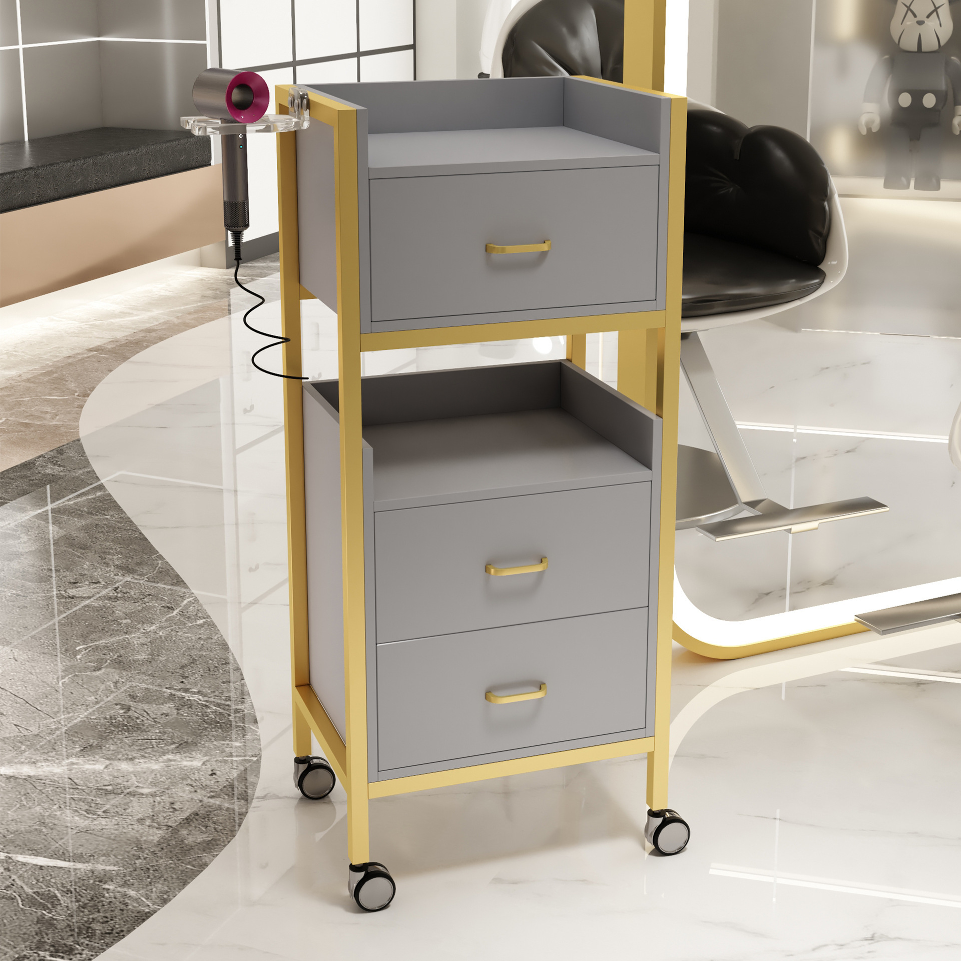 Barbería gabinete salón de peluquería tablero de herramientas barbería tablero de herramientas tablero de corte de pelo gabinete multifuncional estante carro pequeño