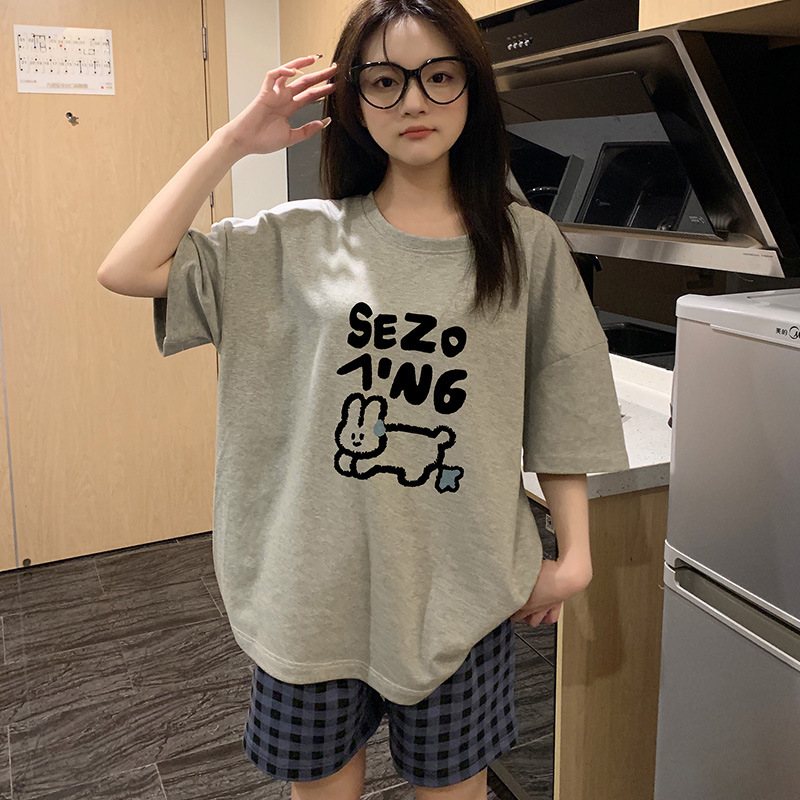 Internet Celebrity Popular Pure Cotton Pajamas for Women Summer New Cartoon Student Short-sleeved Shorts Home Clothes Set Can Be Worn Outside the Trend