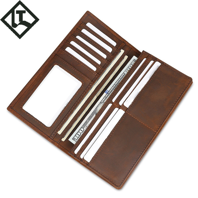 rfid钱包 疯马皮商务时尚亚马逊男士真皮銭包 牛皮手工长钱夹