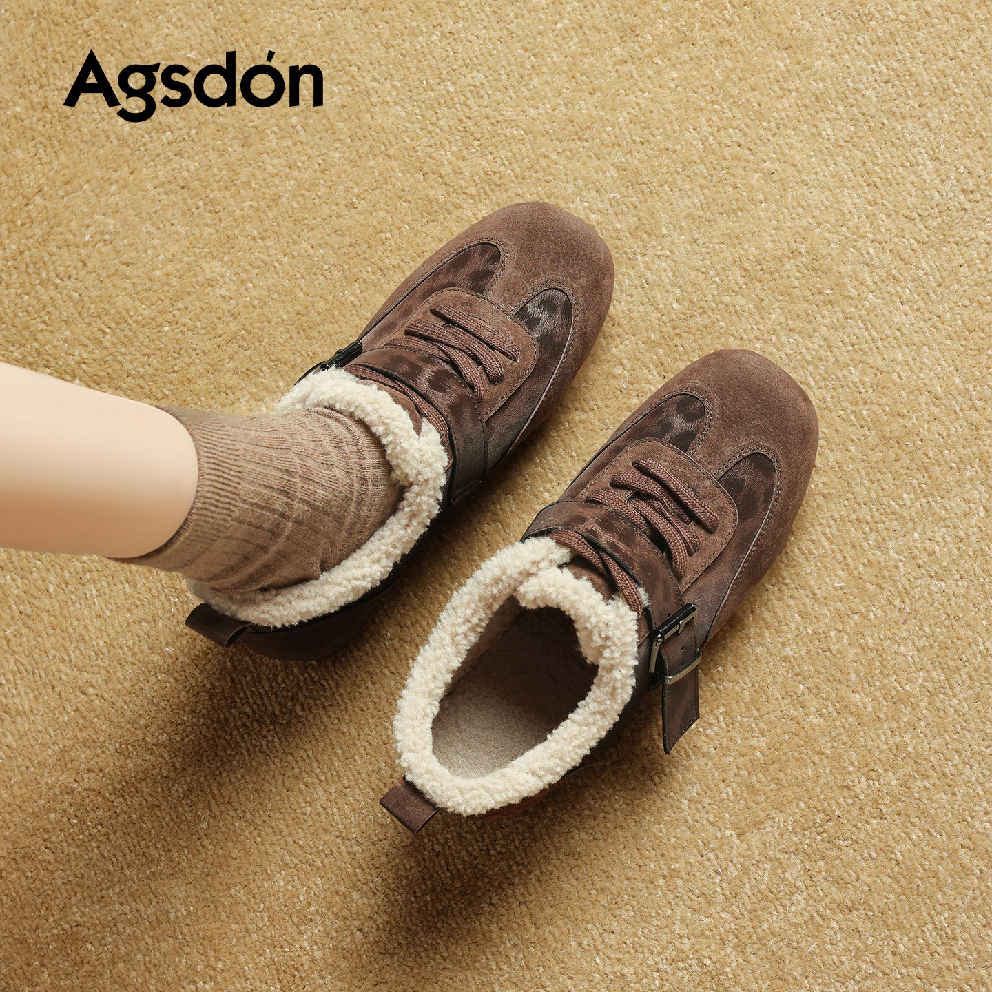 Augu Lion Dengjia de terciopelo zapatos de entrenamiento de mujer 2025 nuevo invierno grueso botas de nieve de algodón zapatos deportivos de algodón