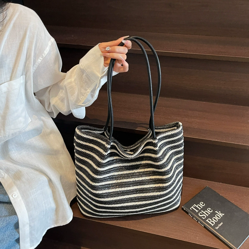 Summer straw handheld beach capacious woven shopping bag