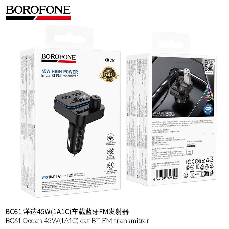 BOROFONE BC61 Car Bluetooth FM Transmitter 46W Fast Charging Dual Port MP3 Player Wireless Receiver