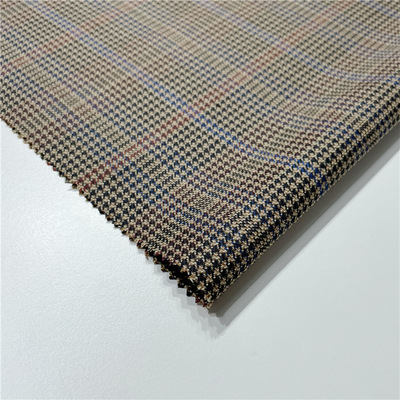 春秋混纺格子西装面料复古精纺时装毛料2021千鸟格精纺羊毛面料|ru