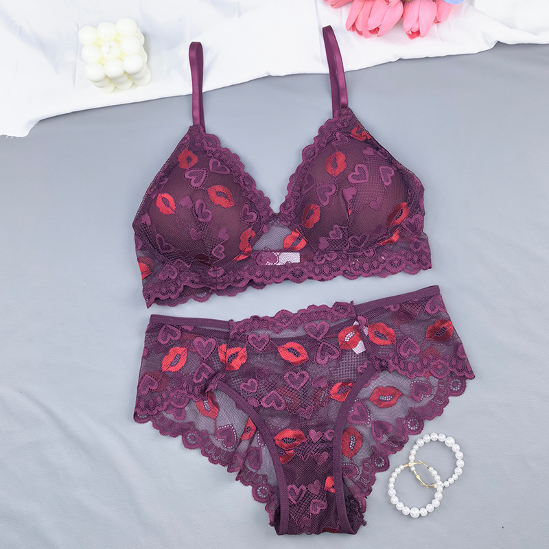 Transfronterizos Europeos y estadounidenses pop pop up hip sexy sexy sexy lipstick set de bordado de malla transparente pura ropa interior ultra delgada