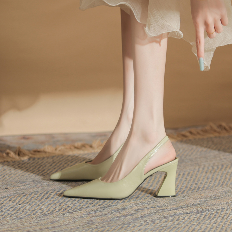 Jin Gang HS81001 Thick Heel Pointed Flat Shoes Women's 2025 New Summer All-match Sexy Empty Sandals for Women