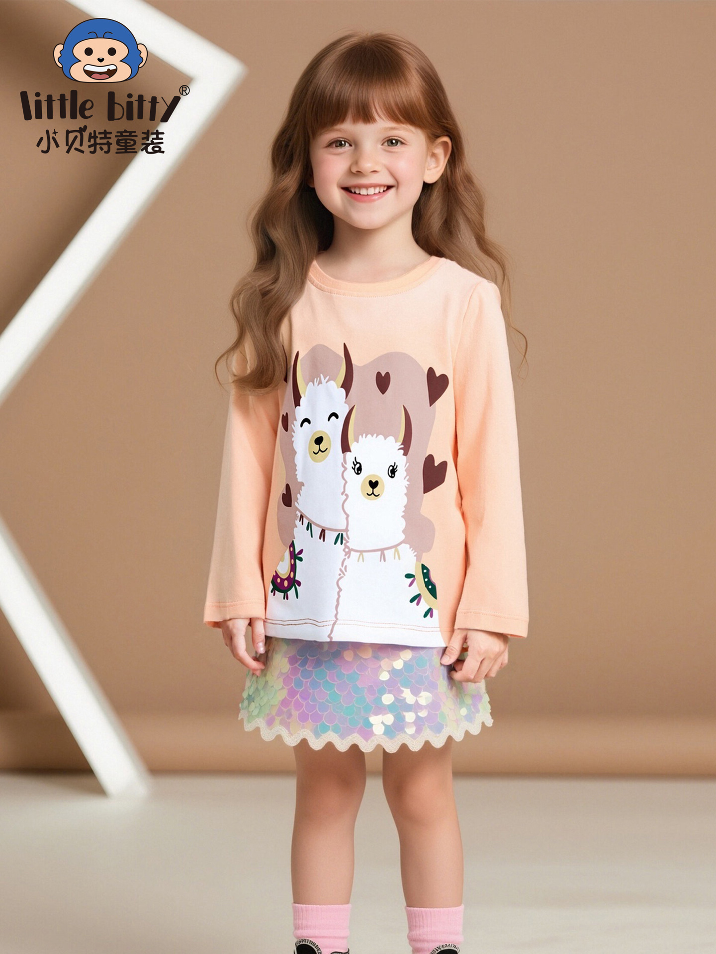 European and American 2025 Autumn and Winter Kidsren's Pure Cotton Long-Sleeved T-Shirt Printed Girls Cartoon Animal Tops Kidsren's Clothing Wholesale