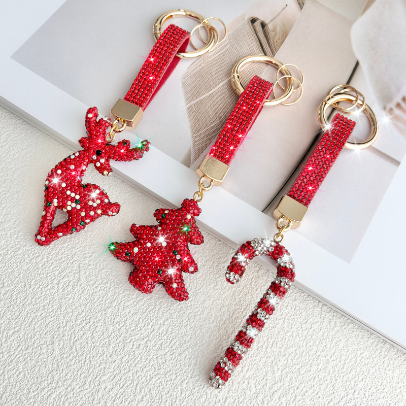 Cross-Border Clay Rhinestone Christmas Keychain Pendant with Rhinestones, Reindeer, Christmas Tree, Santa Claus Cane, Bag Keychain Cross-Border Clay Rhinestone Christmas Keychain Pendant with Rhinestones, Reindeer, Christmas Tree, Santa Claus Cane, Bag Keychain