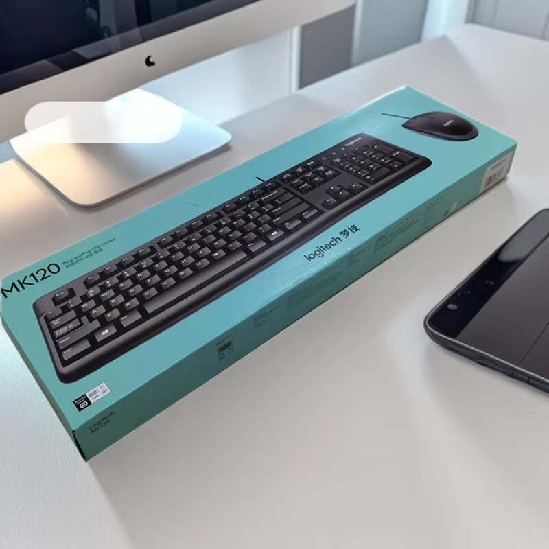 Genuine Wired Mk120/Mk200 Multimedia Wired Dual USB Keyboard and Mouse Set for Office, Home, and Gaming with Good Feel