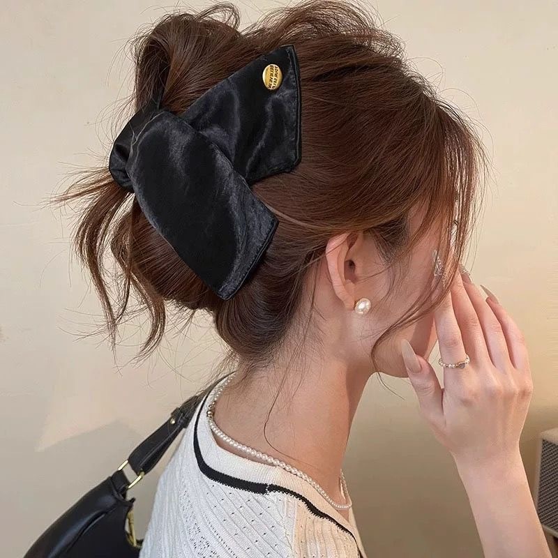 フレンチサテンゴールドラベルトライアングルグリッパー女性用ハイエンド2025新しい後頭部ヘアピンサメクリップヘアアクセサリー|undefined
