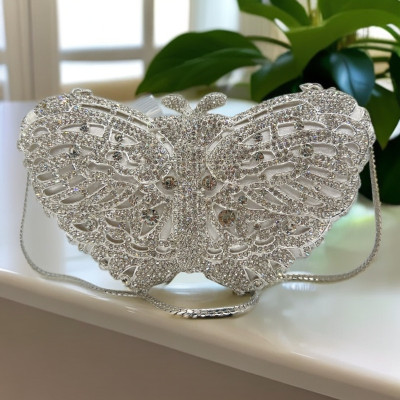Butterfly purse, bolsa de diamantes de mariposa, vestido de fiesta, bolso de mano, bolsa de diamantes huecos