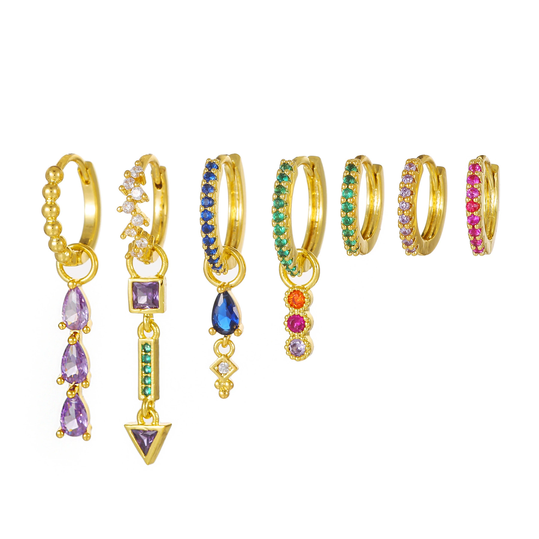 Brand earrings, set, zirconium, European style, light luxury style